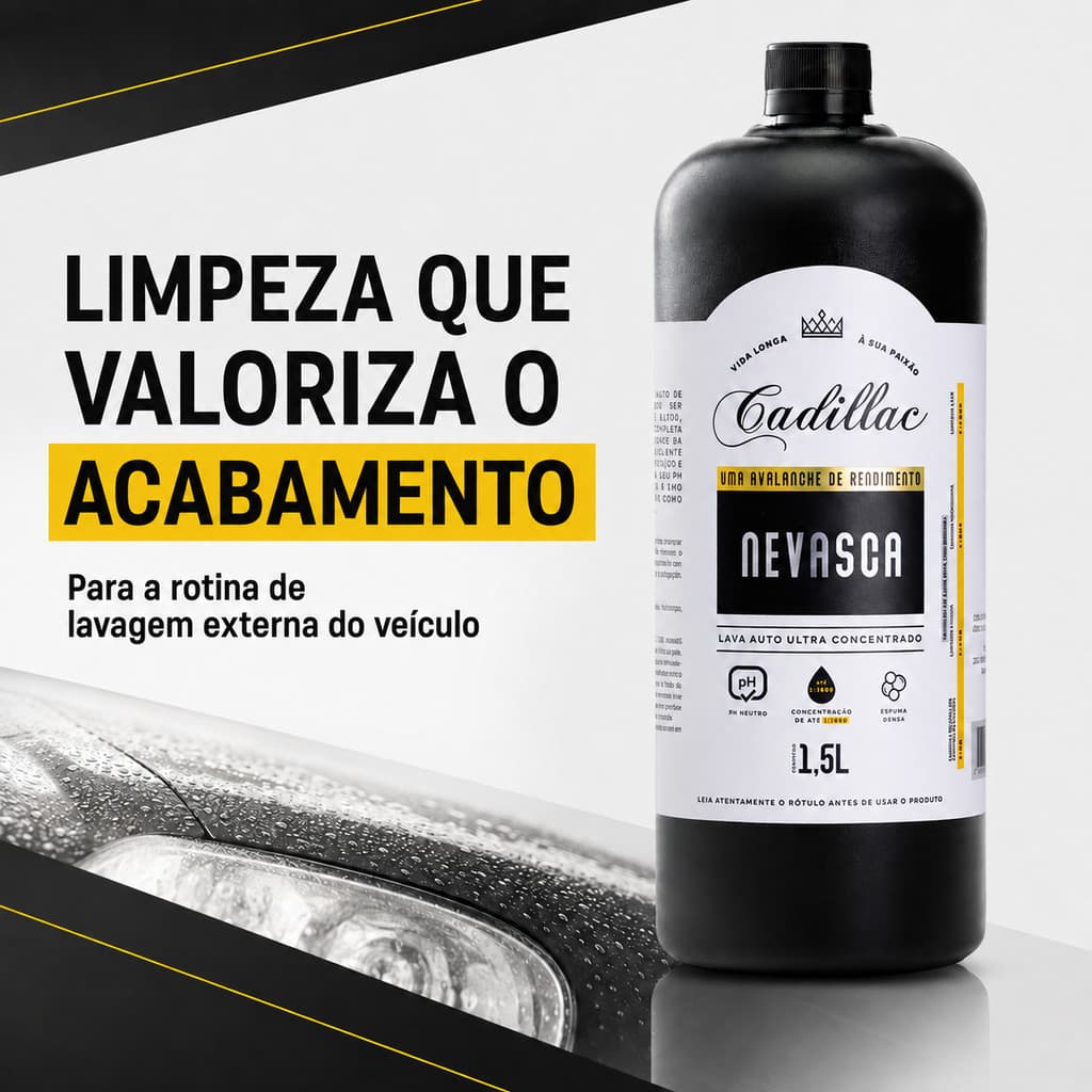 Lava Autos Nevasca Cadillac 1,5L Shampoo Automotivo Limpeza Pintura Carro Moto Brilho e Cuidado