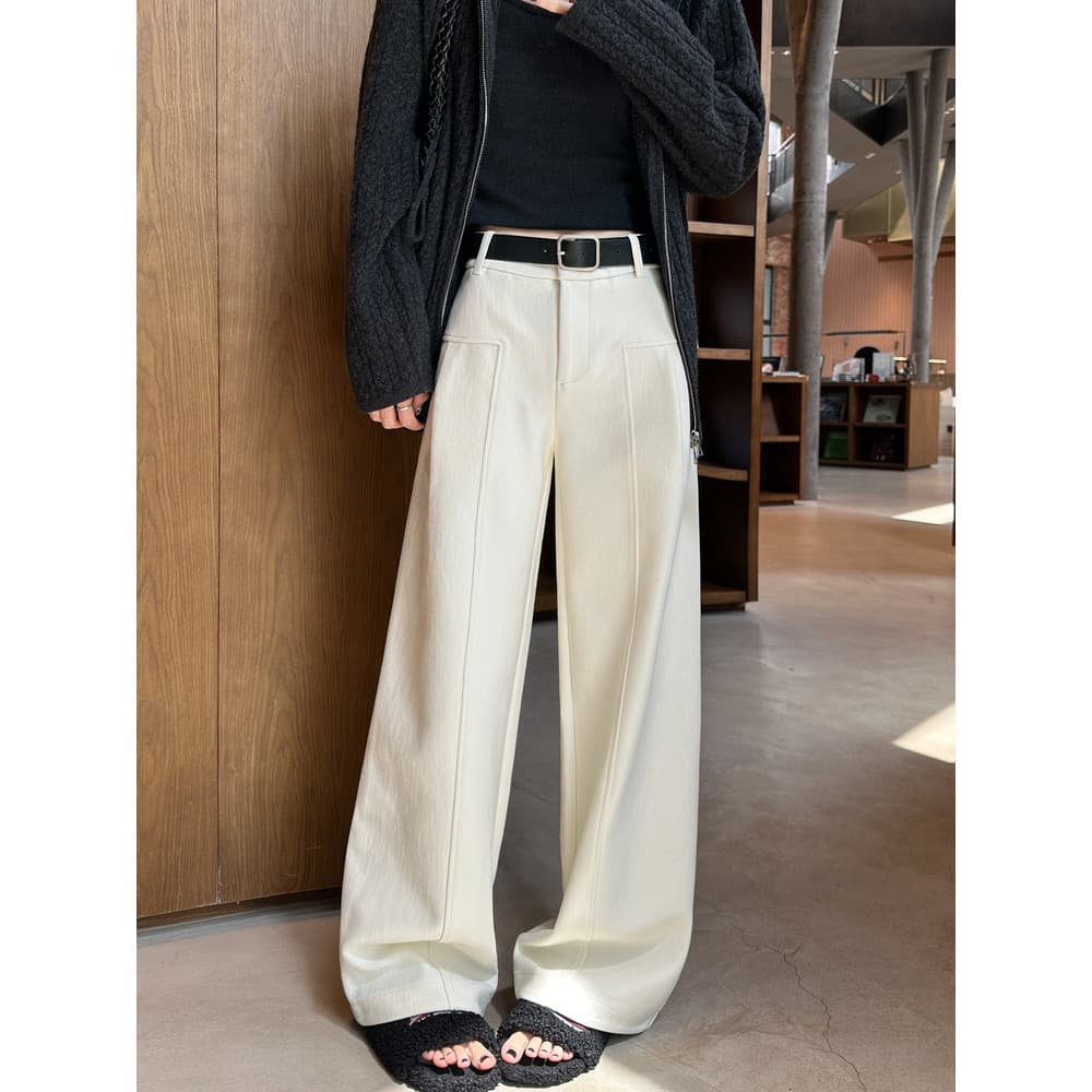 Off-White lã calças de perna larga feminina primavera outono novo estilo grosso cintura alta Drape solto Casual terno em
