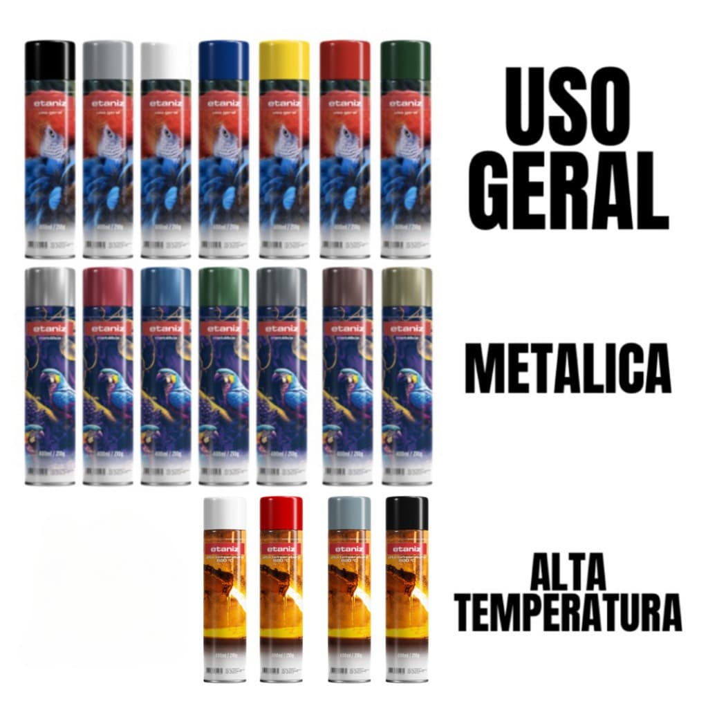 TOP Tinta Sprays Uso Geral/Metalica/Luminosa/Alta Temperatura Secagem Rápida Uso Interno/Externo 400ML