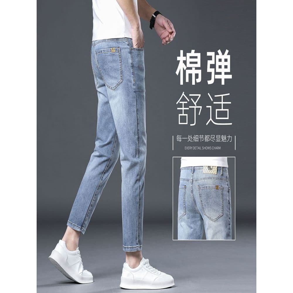 2026 verão novo estilo tornozelo comprimento Jeans masculino fino fino ajuste pés pequenos versão coreana na moda