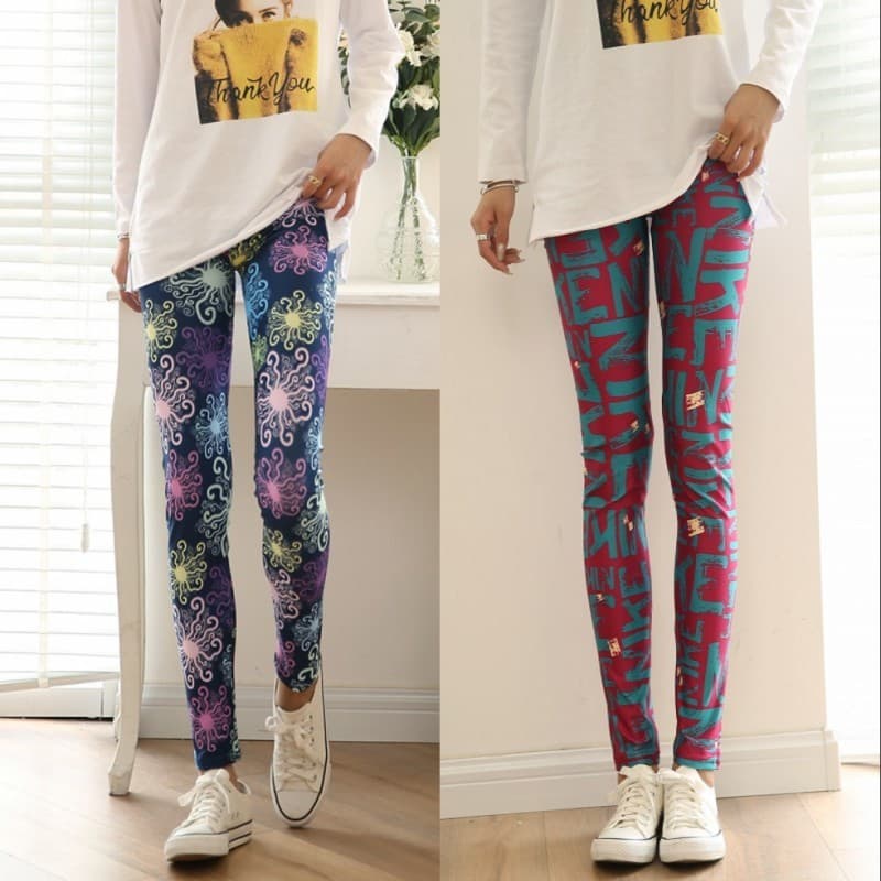 Primavera outono estilo fino leite seda impresso Leggings feminino exterior usar letras beleza estiramento fino-ajuste m