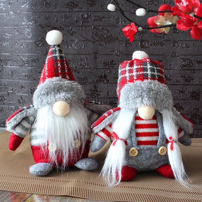 Estatueta De Papai Noel De Natal Com Chapéu Xadrez-Decoração De Férias Em Casa Para 2025