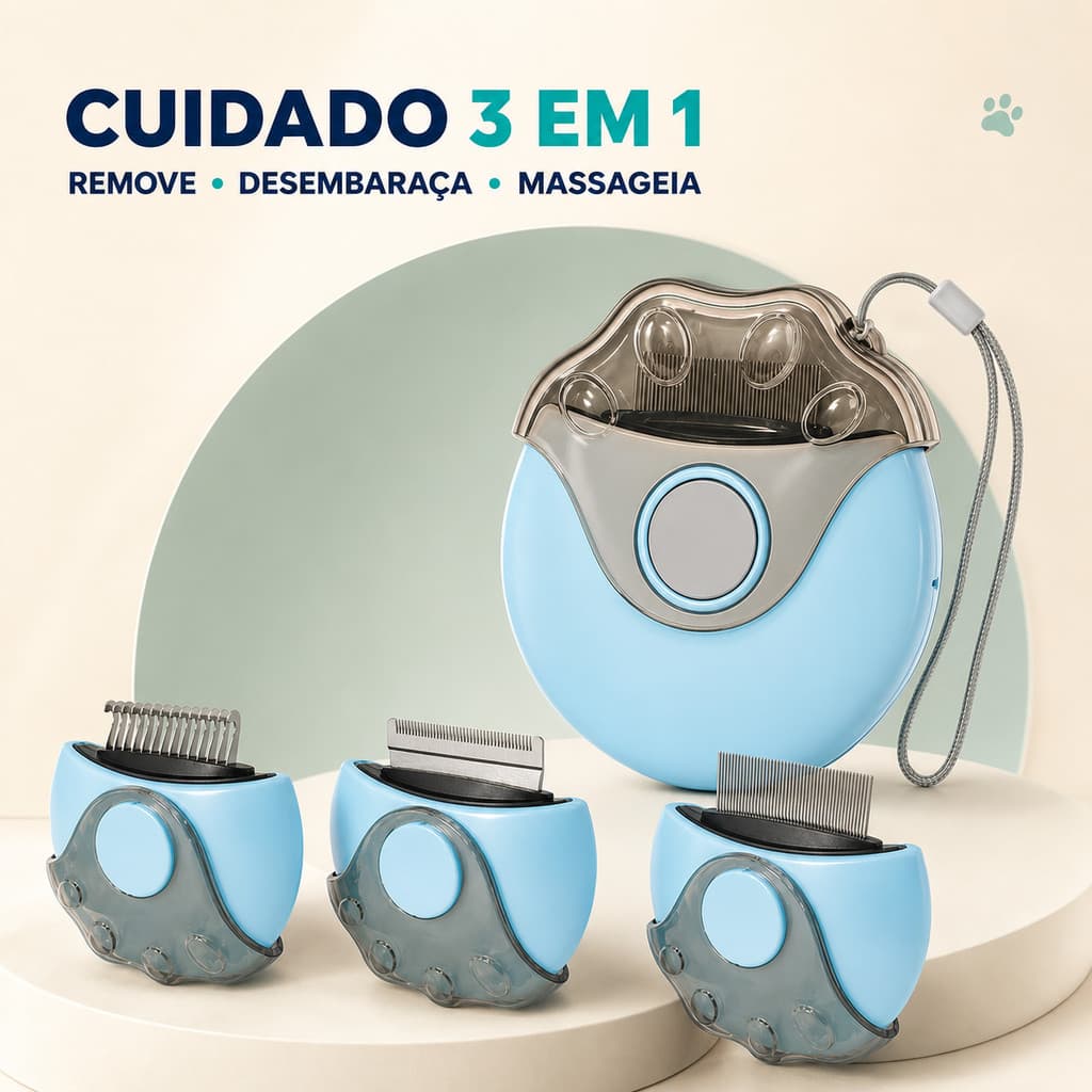 Escova Pet 3 em 1 Tira Pelos para Gatos e Cães Pente de Aço Inoxidável Desembaraçador e Massageador
