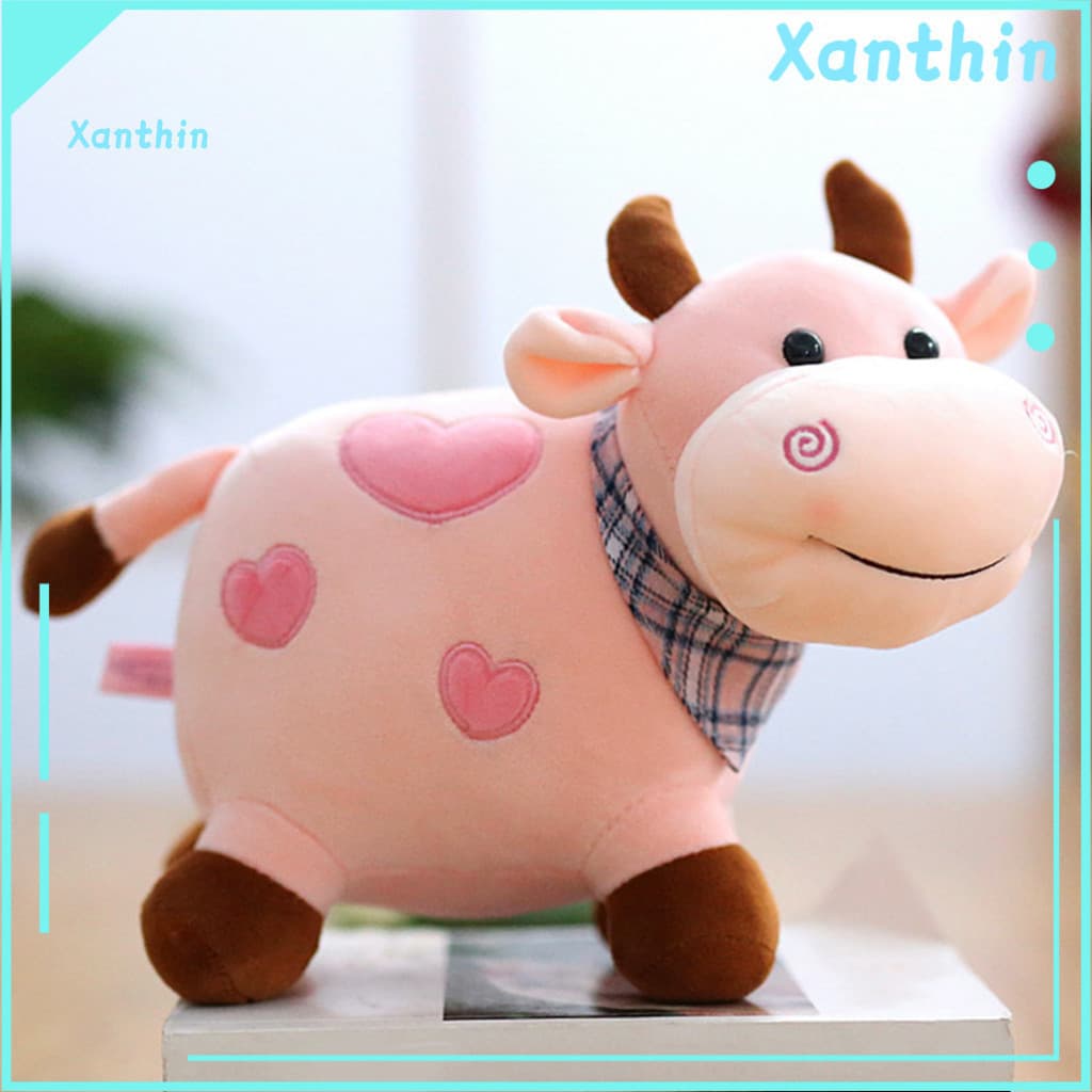 Plush Cow Toy Cute Stuffed Lying Down with Colorful Spots and Scarf – Soft Animal for Wedding Gifts Home Decor Collect