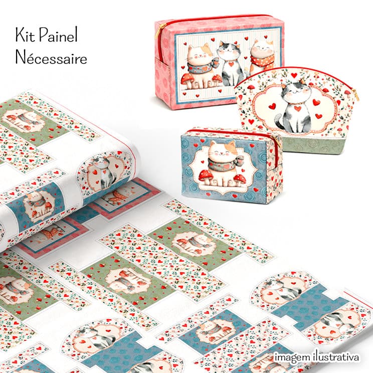 Tecido Tricoline Digital Painel Necessaire Gatinhos Enxoval Pano Bolsa Costura 100% Algodão