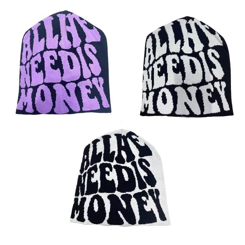 Gorros Y2kneed Is Money Grunge Beanie Gorro De Malha Skullies Slouchy Mulheres Skull Cap Gráfico