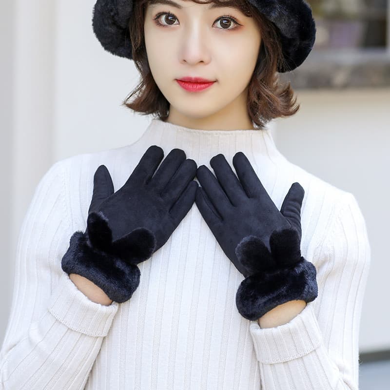 Luvas femininas inverno versão coreana mais veludo engrossado moda camurça veludo quente dos desenhos animados bonito es