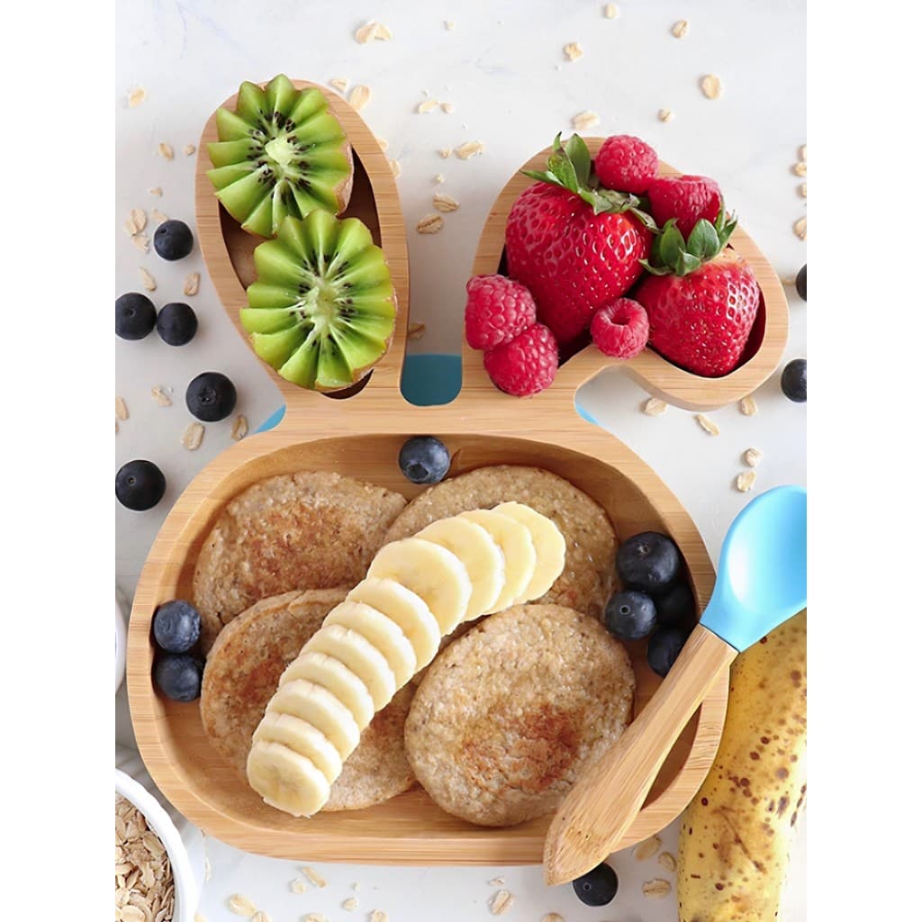 Prato de talheres infantil de madeira de bambu, prato de compartimento em formato de Animal fofo, prato de alimentação p
