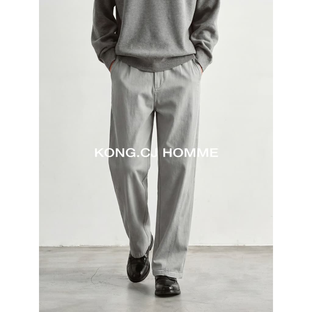 KCJ Lyocell Blended Cool Feeling Drape Calças Retas Homens Verão Novo Estilo Semi-Elástica Cintura Commuter Calças Casua