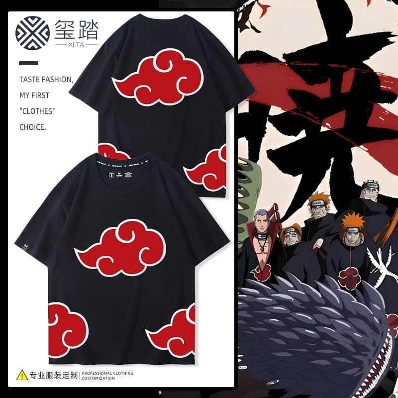Naruto Xiao organização mesmo estilo cos roupas de manga curta Uchiha Itachi bidimensional cosply nuvem vermelha camiset