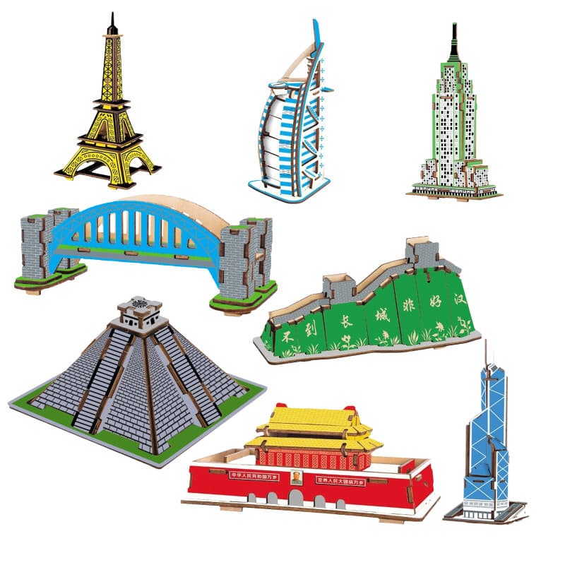 Modelo de construção de quebra-cabeça de madeira simples brinquedo de montagem tridimensional 3D de madeira 8 anos ou ma