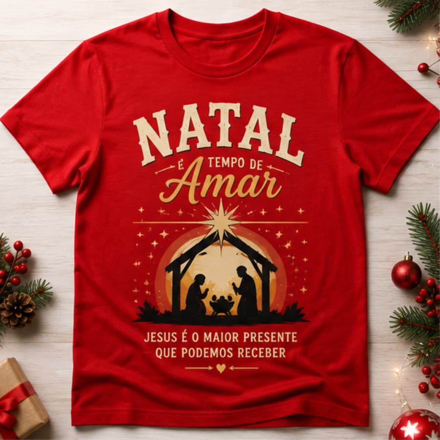 CAMISETA NATAL ESTAMPADO UNISSEX EM ALGODÃO CAMISA