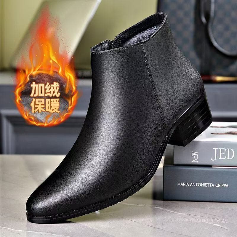 Chelsea botas masculinas inverno couro genuíno de alta qualidade velo quente apontou sapatos de couro masculino britânic