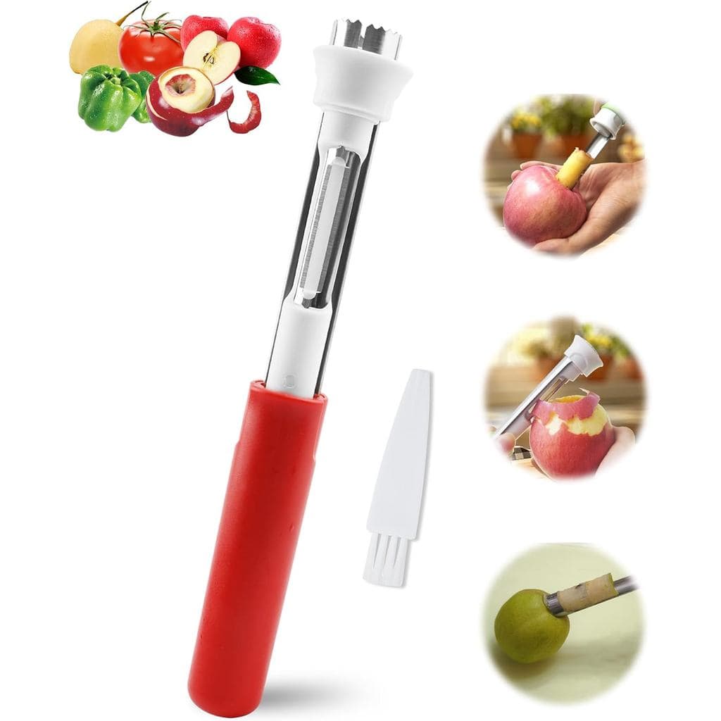 Descaroçador e descascador de maçãs 2 em 1, descaroçador e descascador de frutas e vegetais em aço inoxidável, ferrament