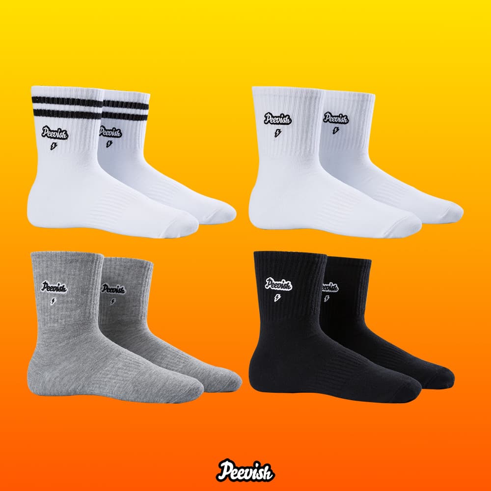 PEEEVISH Homens Mulheres Jovens Multicolor Preto Branco Cinza Casal Desgaste Bordado Street Wear Mid-tube Meias de Algod