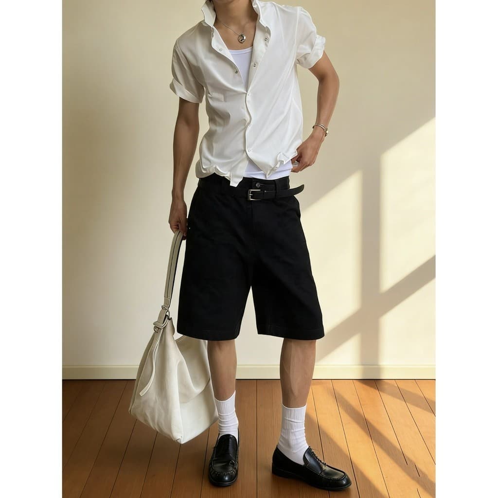 Camisa masculina de manga curta fina de verão de seda gelada de alta elasticidade