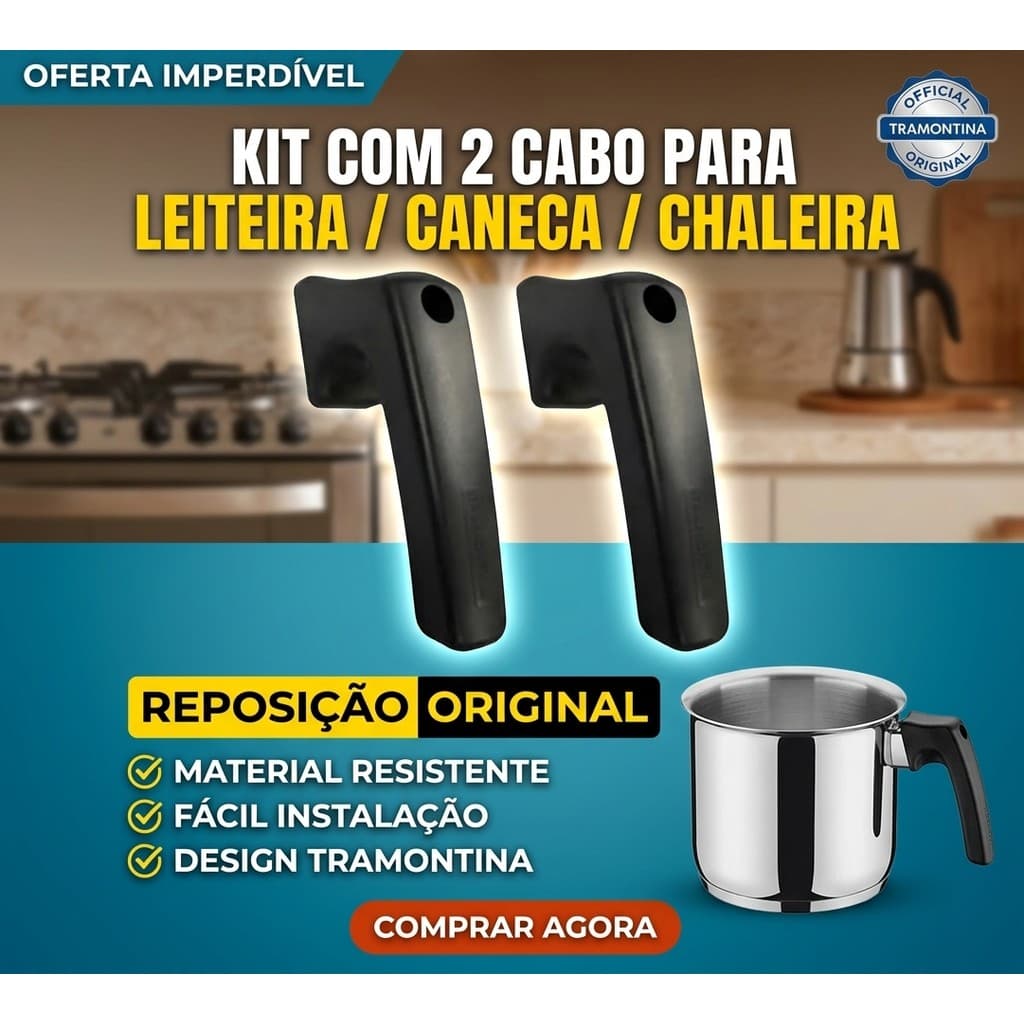 Kit com 2 Cabo para Leiteira Caneca Chaleira Tramontina Original Reposição Alça Preta
