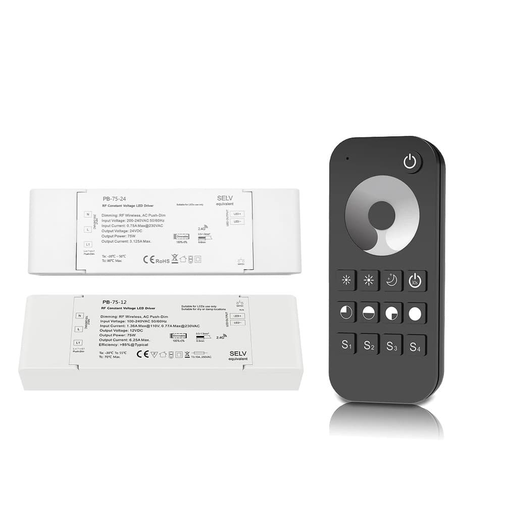 12V 24V 75W LED Driver Regulável Escurecimento Skydance Push Dimmer 12 Volts Tensão Constante 2.4G RF De Controle Remoto