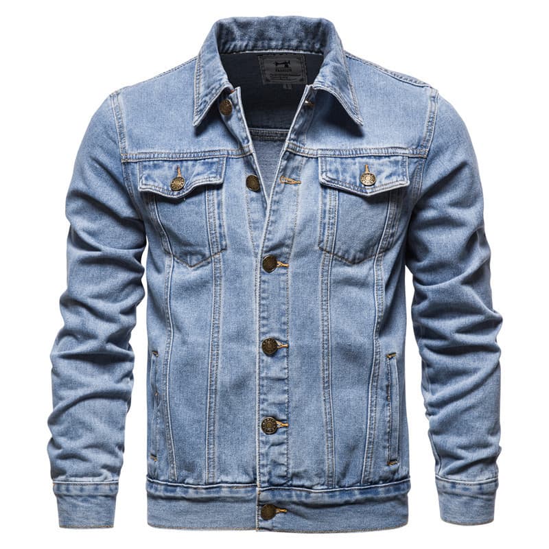 [Jaqueta jeans] Jaqueta masculina de algodão lavado Slim fit primavera outono jaqueta Casual de peito único