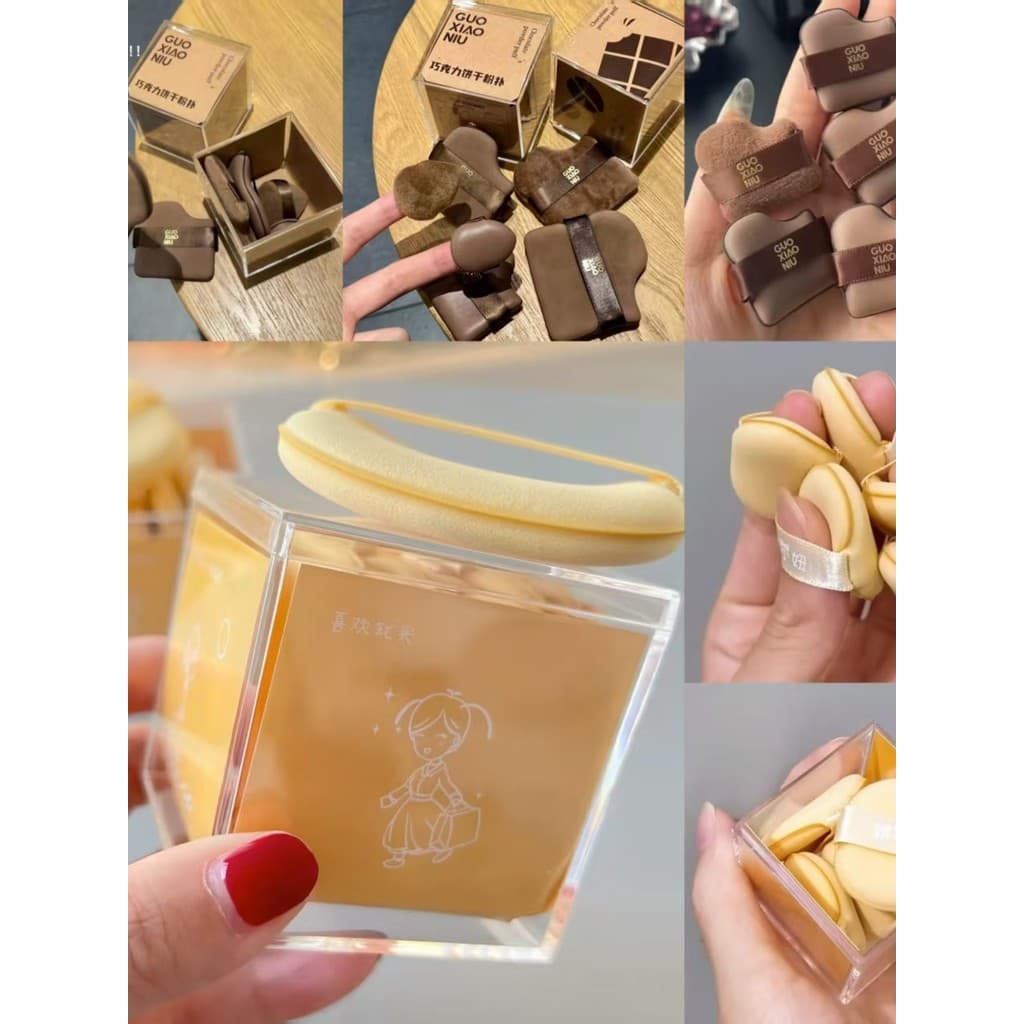 Guo Xiaoniu Chocolate Manteiga Biscoito Puff Serviço Delicado Almofada de Ar Fundação Mini Chinelos Ponto de Polegar Sup