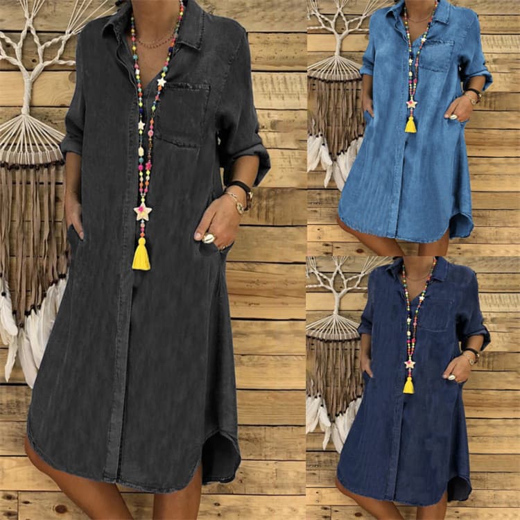 2026 Vestido jeans feminino plus size comércio exterior cor sólida vestido Casual plus size