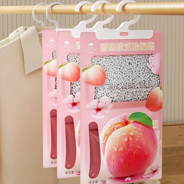 Saco de desumidificação pendurado com fragrância de pêssego, suave, não pungente, absorção de umidade, à prova de umidad