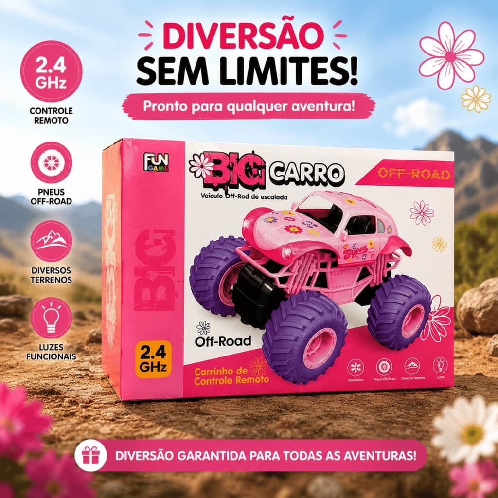 Carrinho de Controle Remoto Off-Road Big Carro 4x4 Fusca – 2.4GHz