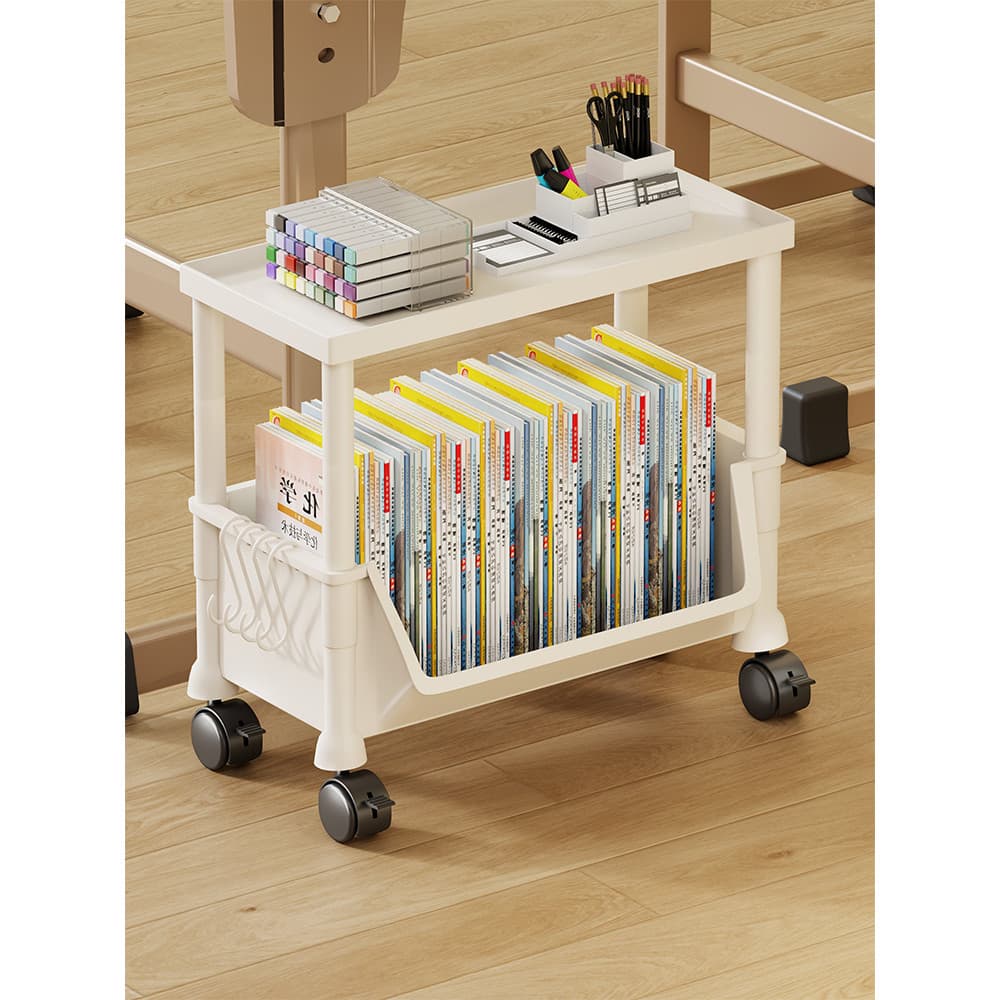 Prateleira de suporte para livros sob a mesa Caixa de armazenamento de livros com polia Prateleira de mochila de estudan
