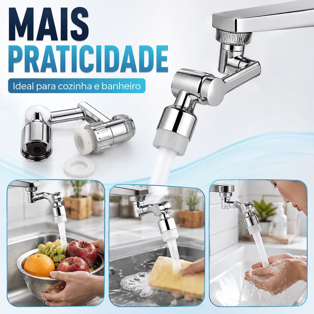 Adaptador Extensor Duplo de Pia Arejador Torneira Giratória 180° Para Banheiro Articulado Cozinha Banheiro