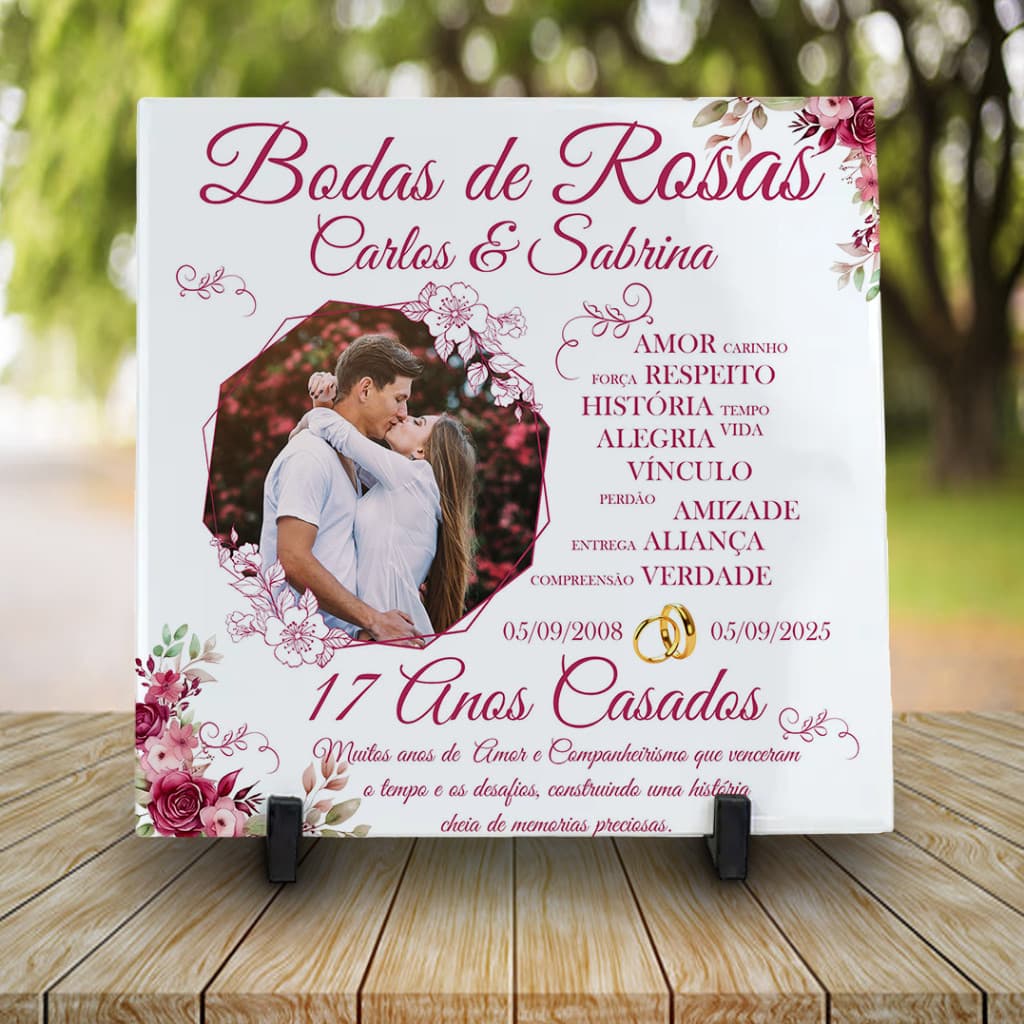 Azulejo Personalizado Bodas de Rosas-17 anos casados