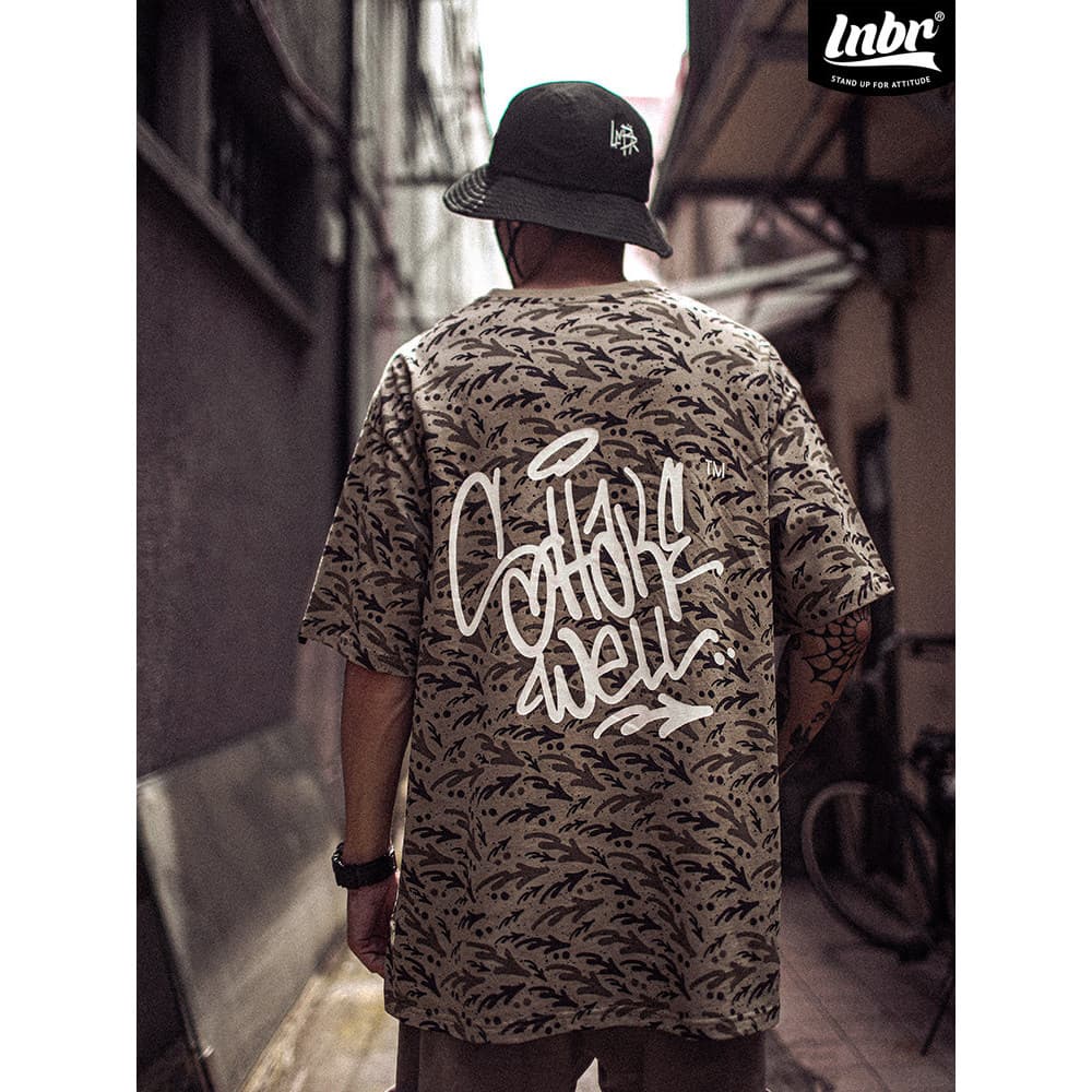 LNBR X ShakeWell Co-marca verão novo produto camuflagem camiseta masculina Graffiti impressão de manga curta Hip-Ho