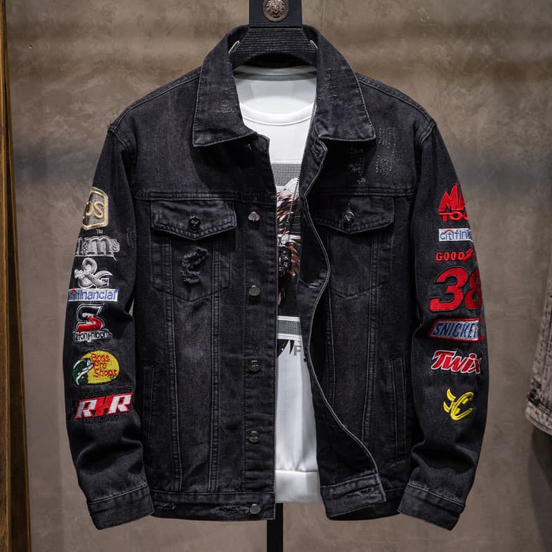 Street Wear rasgado bordado jaqueta masculina primavera outono solto Denim jaqueta na moda juventude jaqueta Casual jaqu