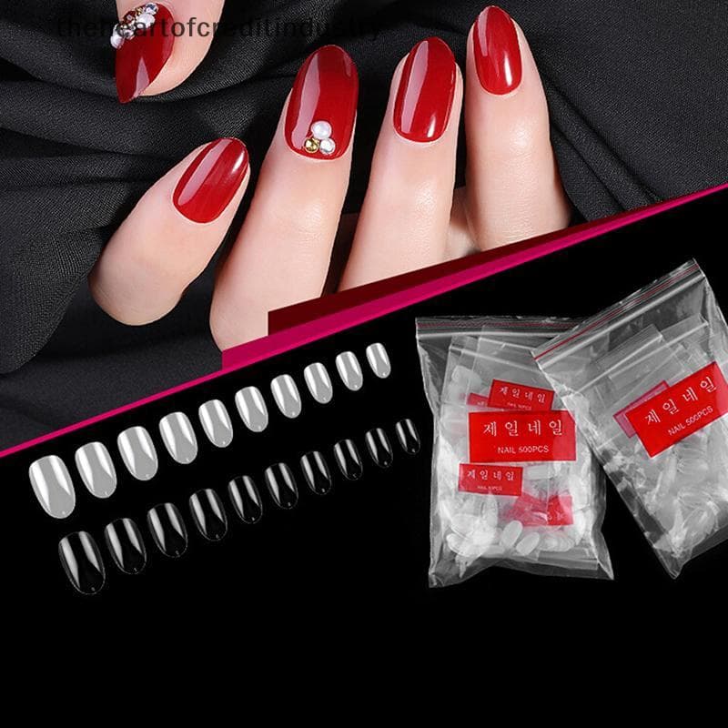 500 Peças Elipse Curta Cobertura Completa Pontas De Unhas Falsas Conjunto De Manicure Em Gel Acrílico
