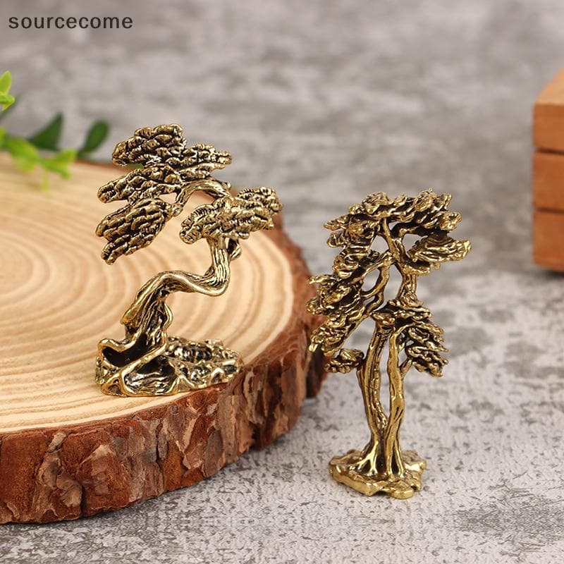 [sourcecome] Mini Estatueta De Pinheiro Pequenino De Latão Decoração De Estátuas De Bonsai-1 Peça Boutique