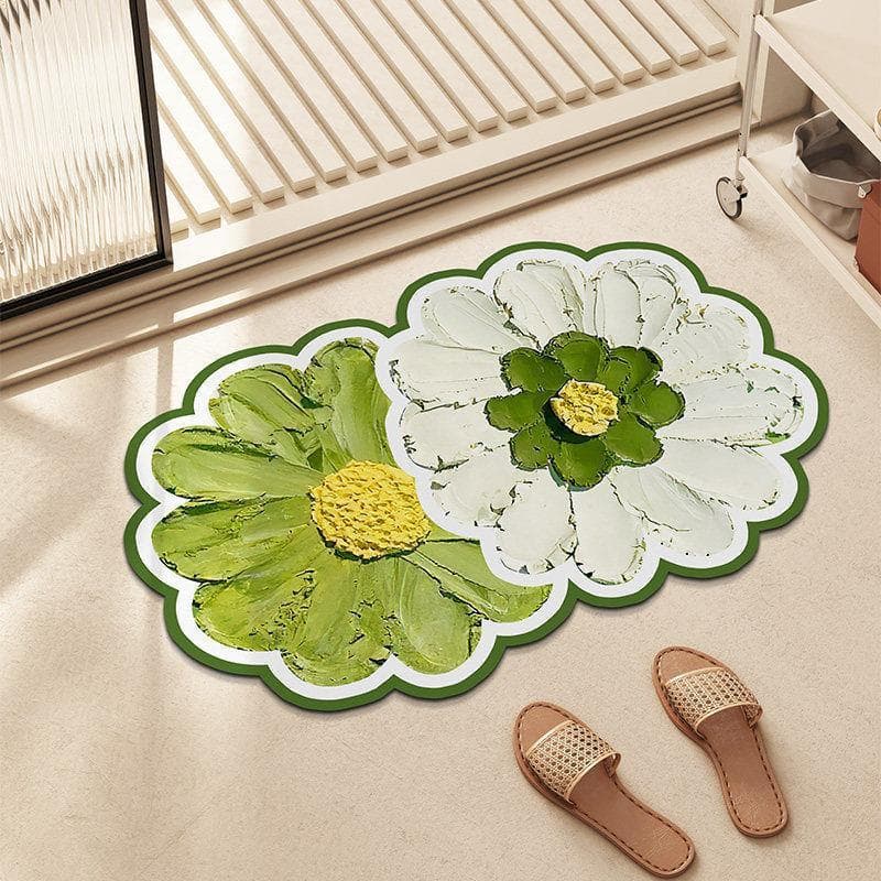 Tapete de chão de lama de diatomáceas com flor em formato especial, forte absorvente de água, secagem rápida, tapete de