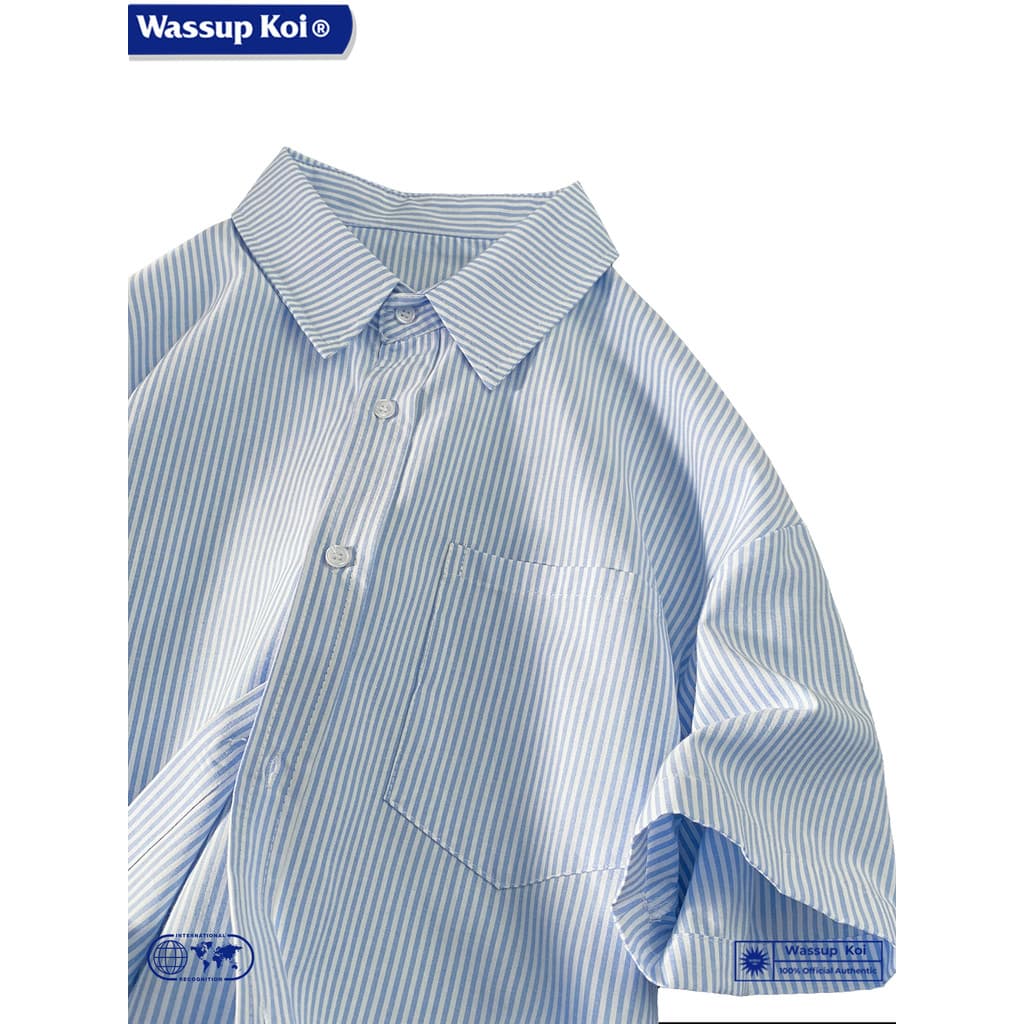 WASSUP KOI Joint Listrado Camisa de Manga Curta Masculina Verão Japonês cityboy Street Wear Camisa de Meia Manga Jaqueta