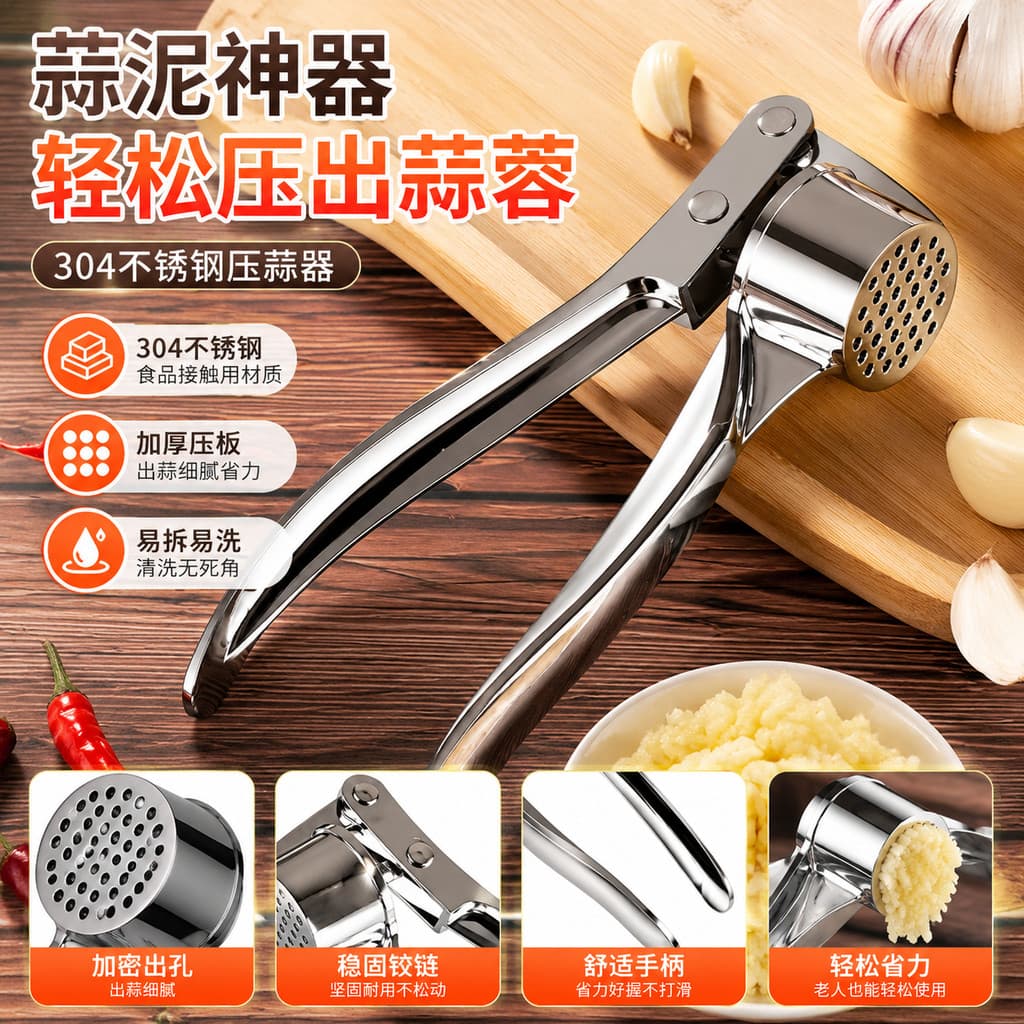 Ferramenta útil de alho 304 aço inoxidável prensa de alho Manual prensa de alho doméstico braçadeira de alho peeling dis