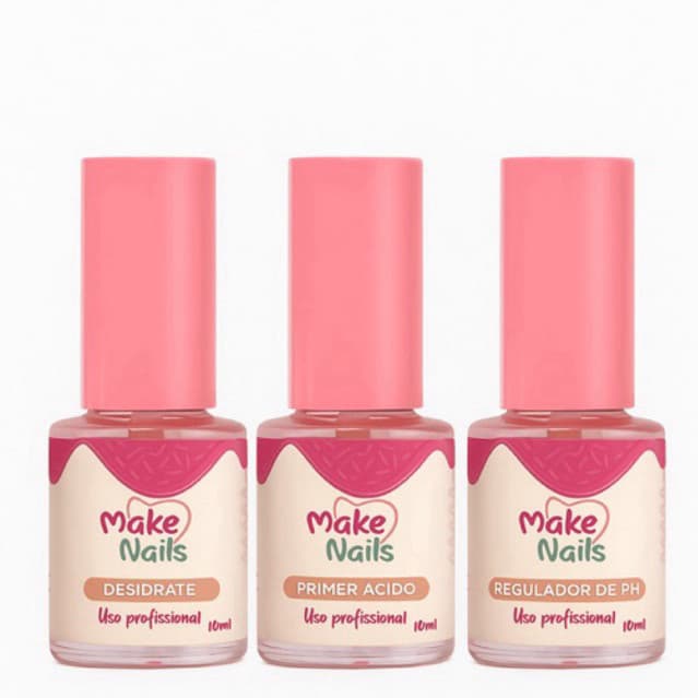 Kit Profissional Make Nails – Desidrate + Primer Ácido + Regulador de PH (10ml cada)