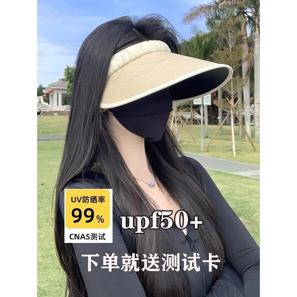 UPF50 + verão grande borda bandana vazio topo proteção solar chapéu feminino proteção ultravioleta vazio superior pára-s