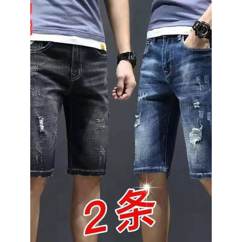 Calças cortadas da moda masculinas Shorts jeans soltos em linha reta verão estilo fino Street Wear moda Casual calças mé