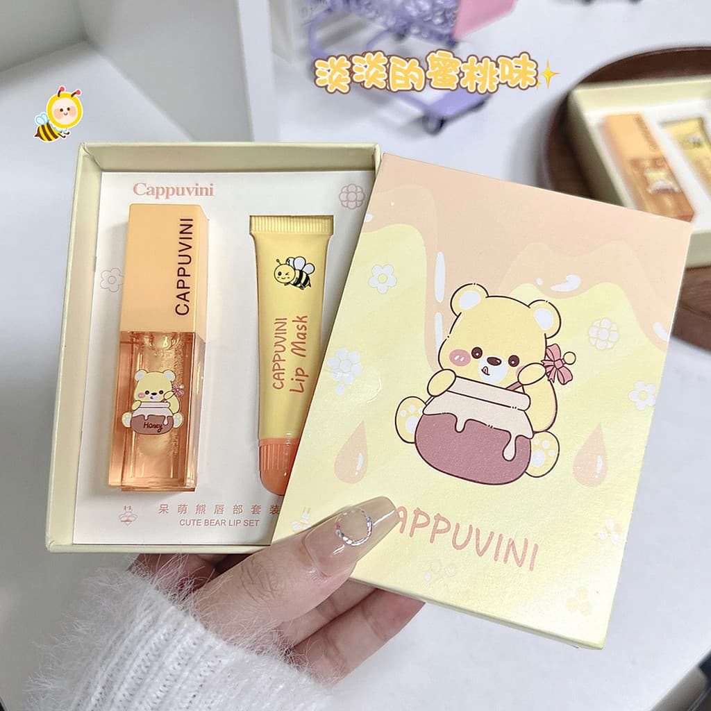 Cappuvini Lip Glaze Honey Lip Care Set Hidratante Hidratante Fade Lip Lines Primer Lip Mask