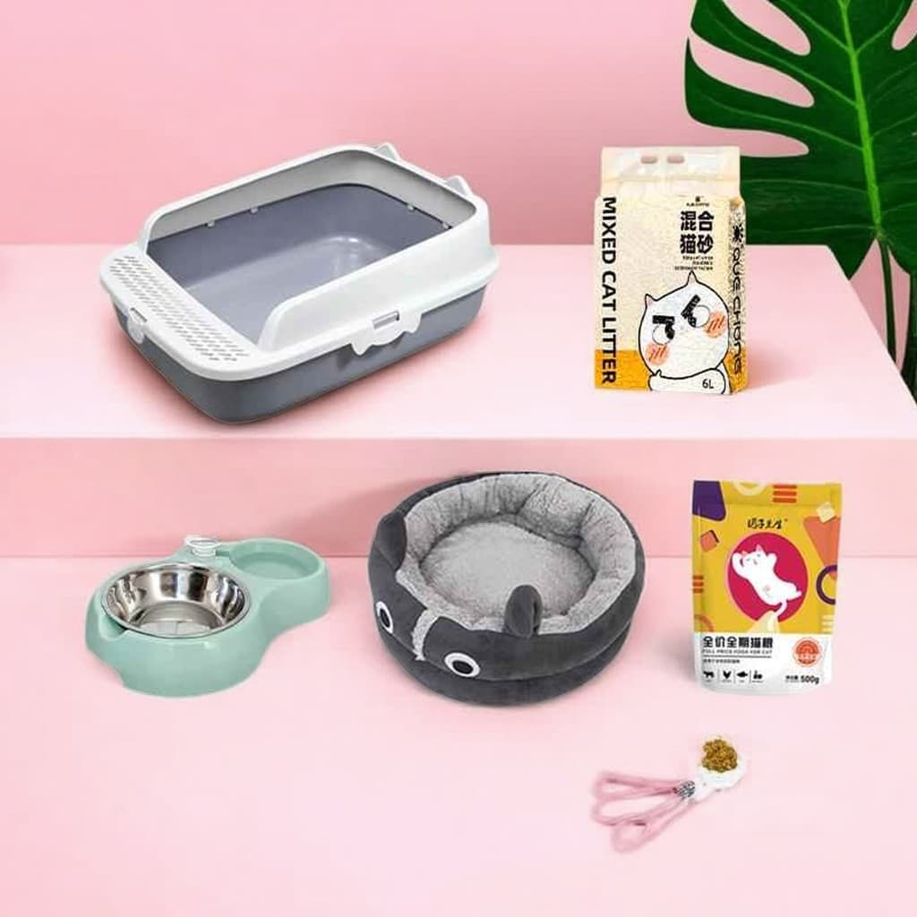 Caixa de areia para gatos, caixa de areia para gatos iniciantes, suprimentos para criação de gatos, conjunto completo de