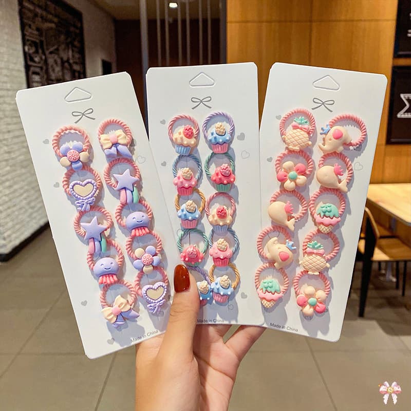 Coreano dos desenhos animados crianças laço de cabelo conjunto menina polegar laço de cabelo menina bonito fruta laço de
