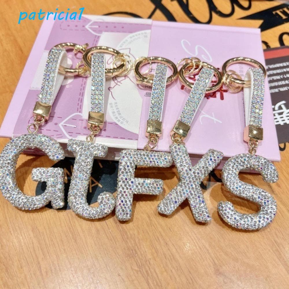 PATRICIA1 Chaveiro Com Letras Em Inglês E Diamante , Pingente De Prata , Letra A Z Maiúsculo De Cristal , Strass