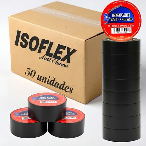 Kit 50 Fitas Isolantes 20 Metros Antichama Preta Fita Grande Preto Liso