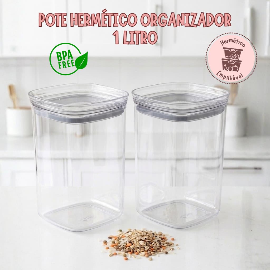 Kit 2 Potes Herméticos Organizadores 1L Alimentos