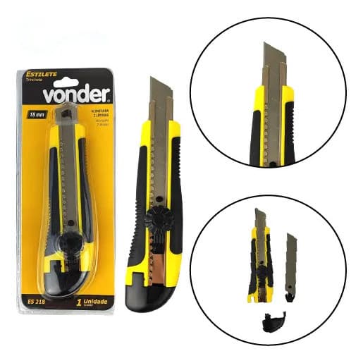 Kit 10 Estilete 18mm ES218 Vonder Profissional Emborrachado 2 lâminas