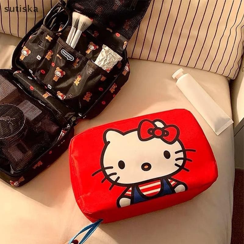 sutiska Sanrio Hello Kitty Dobrável Portátil Saco De Cosméticos Viagem Armazenamento De Produtos De Higiene Pessoal Mult