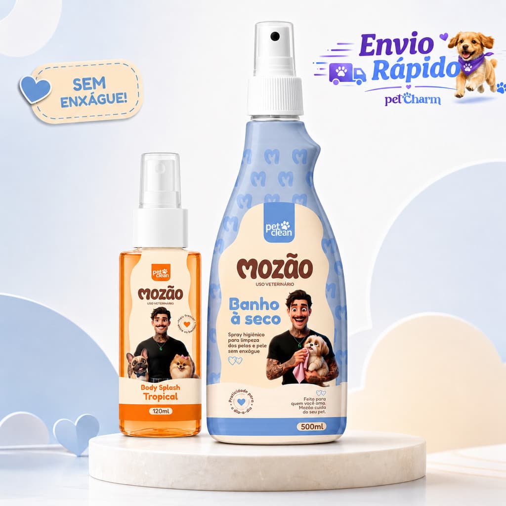 Kit Banho a Seco Mozao Pet + Body Splash Cachorros e Gatos Pet Clean Perfume Pet