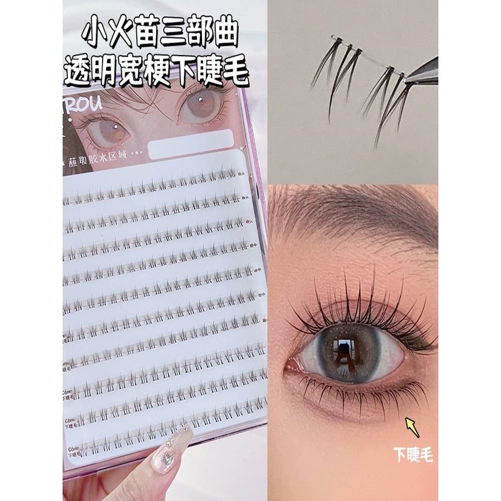 Yanrou 10 linha grande pequena chama preguiçoso cílios inferiores cílios postiços feminino simulação natural segmentado